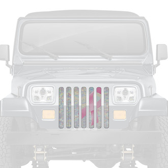 Dirty Acres® - 1-Pc Iridescent Glitter Pink Breast Cancer Ribbon Style Perforated Main Grille