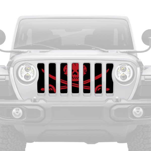 Dirty Acres® - 1-Pc Platinum Ahoy Matey Pirate Flag Style Dark Red Perforated Main Grille