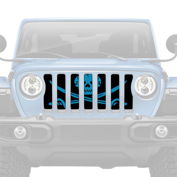 Dirty Acres® - 1-Pc Platinum Ahoy Matey Pirate Flag Style Oasis Blue Perforated Main Grille