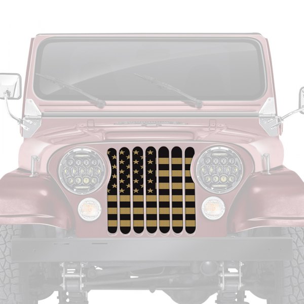 Dirty Acres® - 1-Pc Platinum American Flag Style Black/Gold Perforated Main Grille
