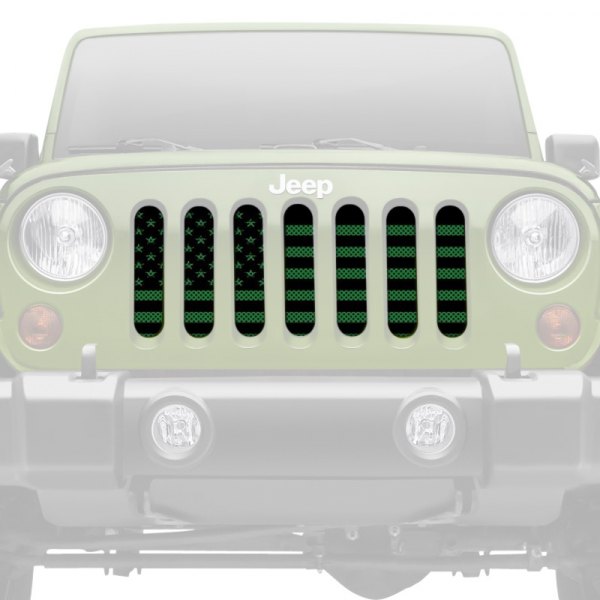 Dirty Acres® - 1-Pc Platinum American Flag Style Black/Green Perforated Main Grille
