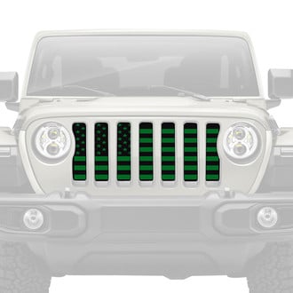 Dirty Acres® - 1-Pc Platinum American Flag Style Black/Green Perforated Main Grille