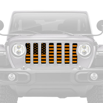Dirty Acres® - 1-Pc Platinum American Flag Style Black/Orange Perforated Main Grille