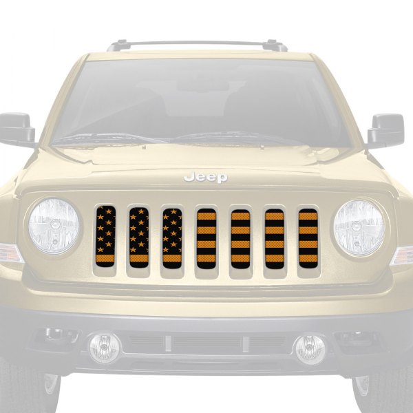 Dirty Acres® - 1-Pc Platinum American Flag Style Black/Orange Perforated Main Grille