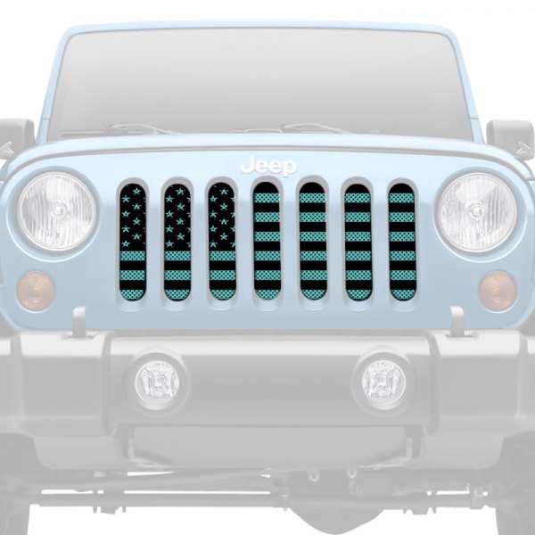 Dirty Acres® - 1-Pc Platinum American Flag Style Black/Teal Perforated Main Grille