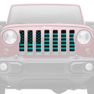 Dirty Acres® - 1-Pc Platinum American Flag Style Black/Teal Perforated Main Grille