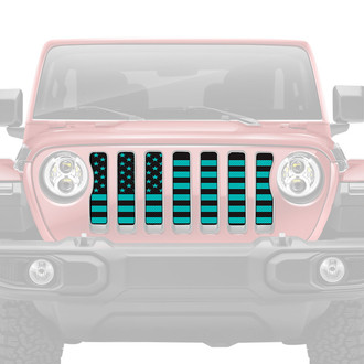 Dirty Acres® - 1-Pc Platinum American Flag Style Black/Teal Perforated Main Grille