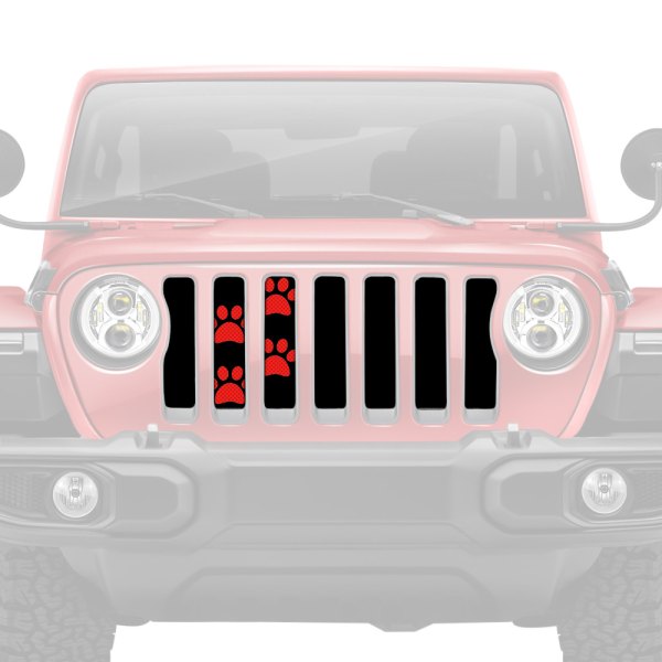 Dirty Acres® - 1-Pc Platinum Puppy Paw Prints Style Red Perforated Main Grille