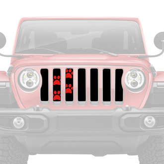 Dirty Acres® - 1-Pc Platinum Puppy Paw Prints Style Red Perforated Main Grille