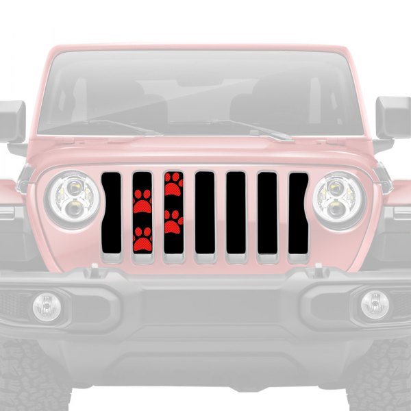Dirty Acres® - 1-Pc Platinum Puppy Paw Prints Style Red Perforated Main Grille