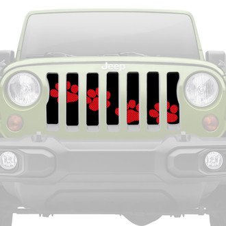 Dirty Acres® - 1-Pc Platinum Puppy Paw Prints Style Red Perforated Main Grille