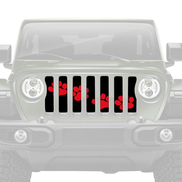 Dirty Acres® - 1-Pc Platinum Puppy Paw Prints Style Red Perforated Main Grille