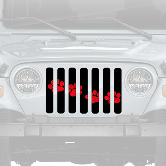 Dirty Acres® - 1-Pc Platinum Puppy Paw Prints Style Red Perforated Main Grille