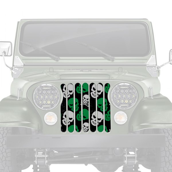 Dirty Acres® - 1-Pc Platinum Skulls Style Green Perforated Main Grille