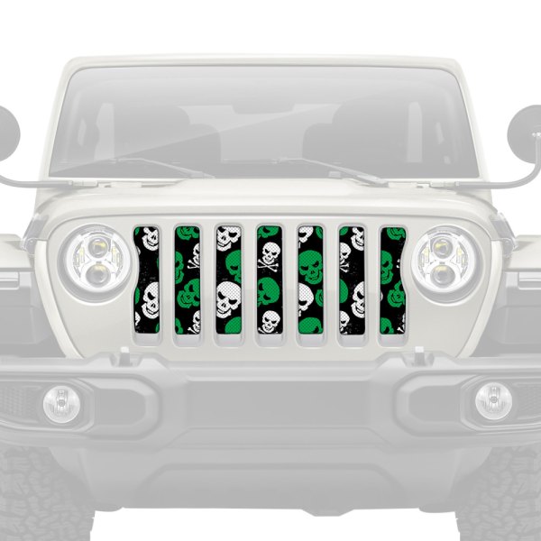 Dirty Acres® - 1-Pc Platinum Skulls Style Green Perforated Main Grille