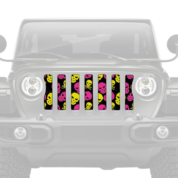 Dirty Acres® - 1-Pc Platinum Skulls Style Pink/Yellow Perforated Main Grille