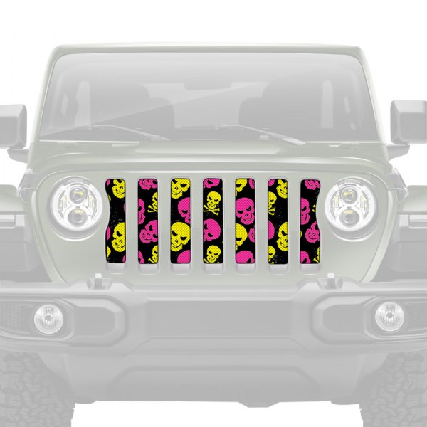 Dirty Acres® - 1-Pc Platinum Skulls Style Pink/Yellow Perforated Main Grille