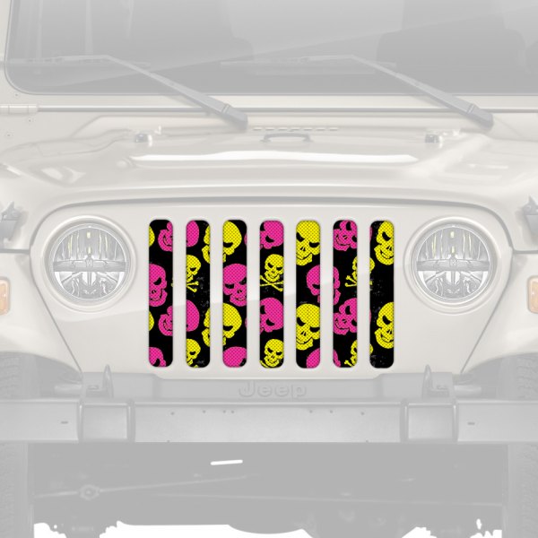 Dirty Acres® - 1-Pc Platinum Skulls Style Pink/Yellow Perforated Main Grille