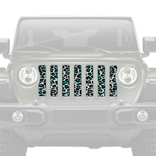 Dirty Acres® - 1-Pc Platinum Leopard Print Style Teal/White Perforated Main Grille