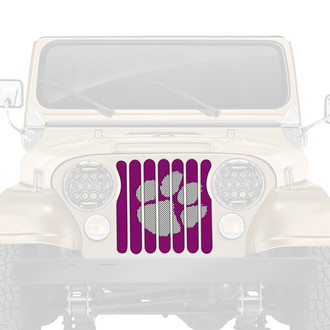 Dirty Acres® - 1-Pc Tiger Paw Print Style White/Purple Perforated Main Grille