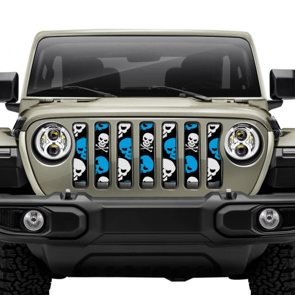 Dirty Acres® - 1-Pc Skulls Style Blue Perforated Main Grille