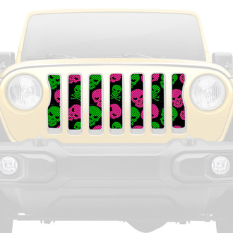 Dirty Acres® - 1-Pc Skulls Style Pink/Green Perforated Main Grille