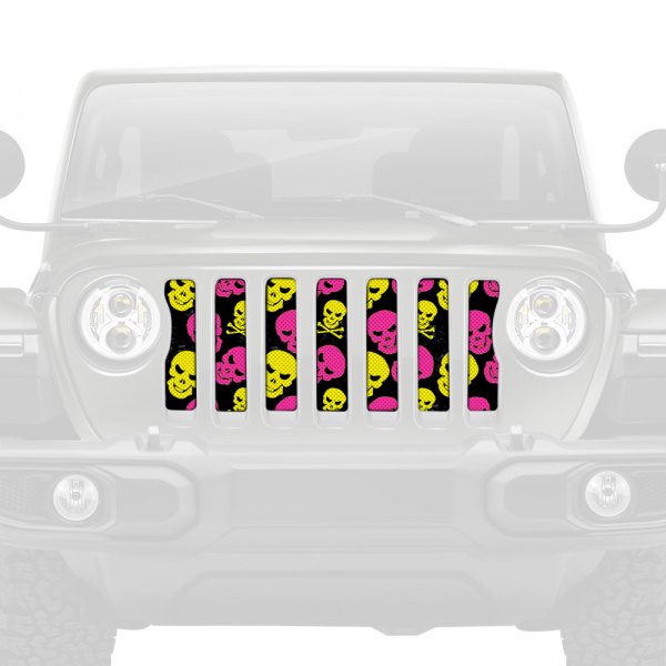 Dirty Acres® - 1-Pc Skulls Style Pink/Yellow Perforated Main Grille