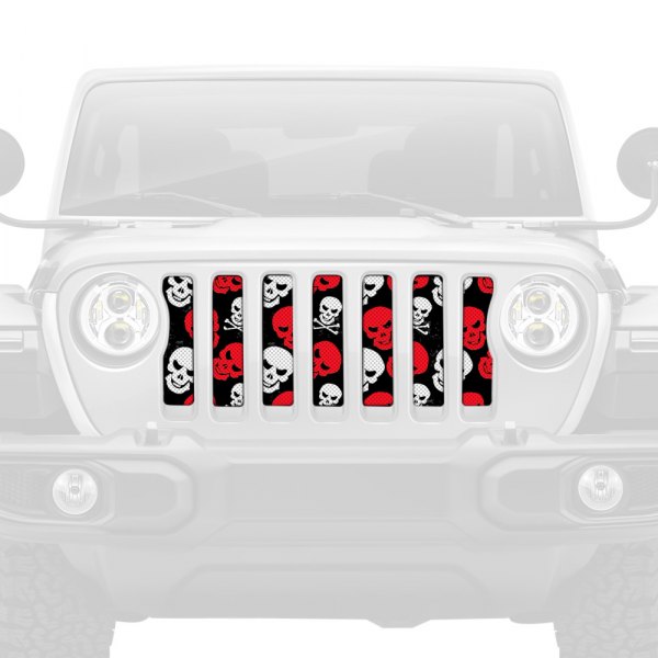 Dirty Acres® - 1-Pc Skulls Style Red/White Perforated Main Grille