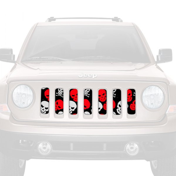Dirty Acres® - 1-Pc Skulls Style Red/White Perforated Main Grille