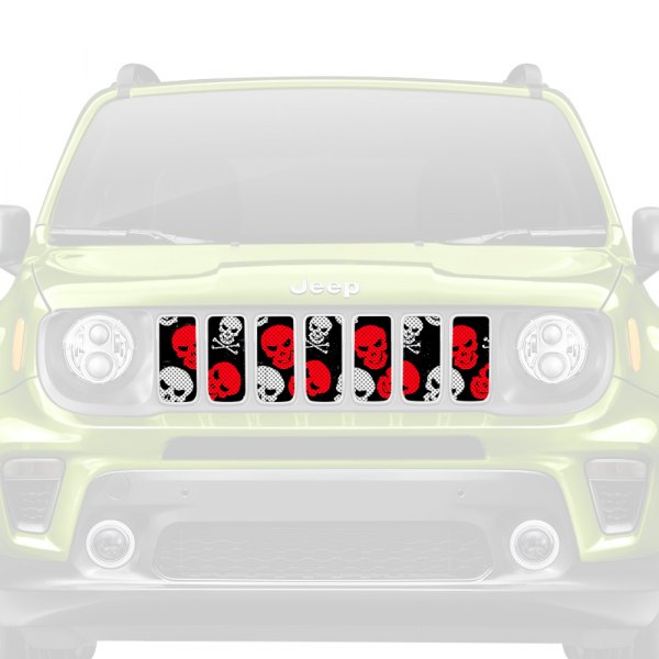 Dirty Acres® - 1-Pc Skulls Style Red/White Perforated Main Grille