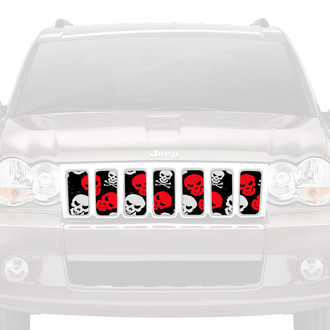 Dirty Acres® - 1-Pc Skulls Style Red/White Perforated Main Grille