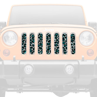 Dirty Acres® - 1-Pc Leopard Print Style Teal/White Perforated Main Grille