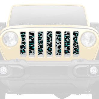 Dirty Acres® - 1-Pc Leopard Print Style Teal/White Perforated Main Grille