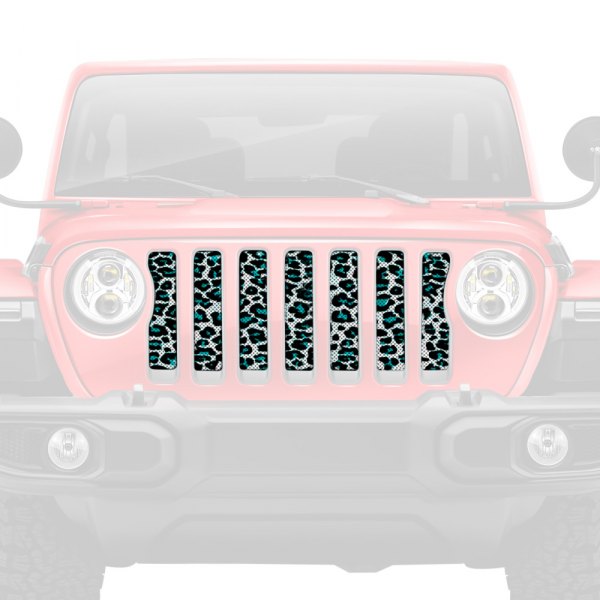 Dirty Acres® - 1-Pc Leopard Print Style Teal/White Perforated Main Grille