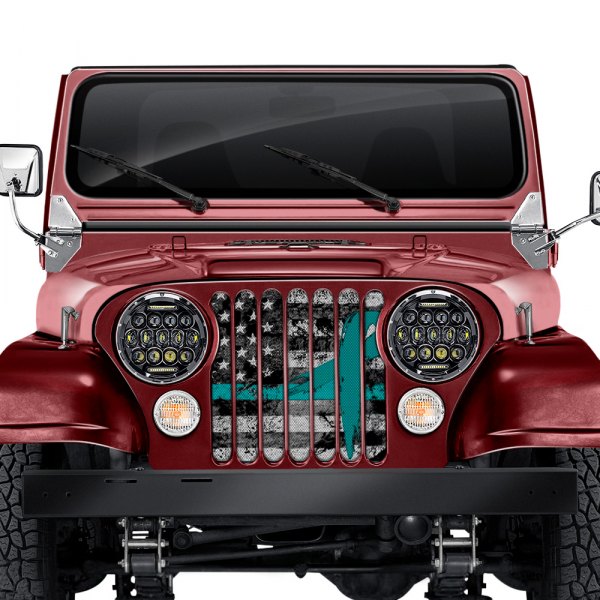 Dirty Acres® - 1-Pc Teal Ribbon Tactical American Flag Style Perforated Main Grille