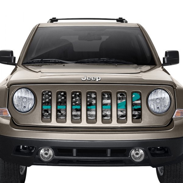 Dirty Acres® - 1-Pc Teal Ribbon Tactical American Flag Style Perforated Main Grille