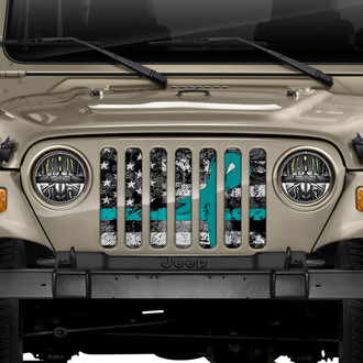 Dirty Acres® - 1-Pc Teal Ribbon Tactical American Flag Style Perforated Main Grille