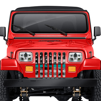 Dirty Acres® - 1-Pc Teal Ribbon Tactical American Flag Style Perforated Main Grille