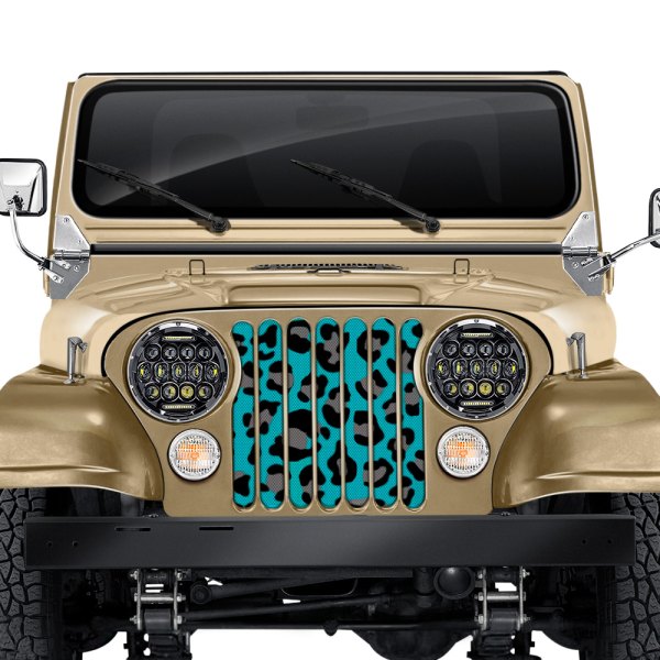 Dirty Acres® - 1-Pc Leopard Print Style Turquoise/Black/Gray Perforated Main Grille