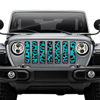 Dirty Acres® - 1-Pc Leopard Print Style Turquoise/Black/Gray Perforated Main Grille
