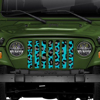 Dirty Acres® - 1-Pc Leopard Print Style Turquoise/Black/Gray Perforated Main Grille