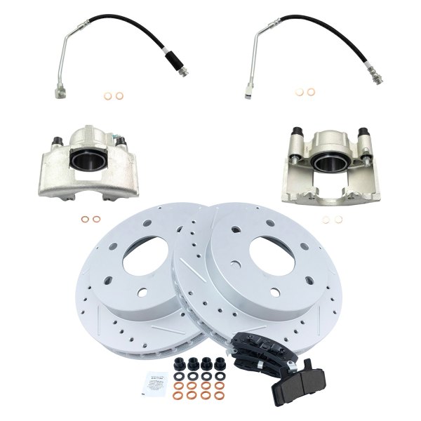 DIY Solutions® - Performance Front Disc Brake Kit with Ceramic Pads, Calipers and Hoses