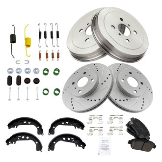 DIY Solutions® - Front & Rear Disc Brake Pad and Rotor & Drum Brake Shoe and Drum Kit