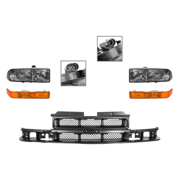DIY Solutions® - Chrome Factory Style Headlights with Turn Signal/Parking Lights and Grille