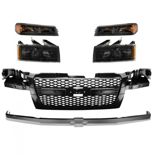 DIY Solutions® - Black Factory Style Headlights with Turn Signal/Parking Lights and Grille