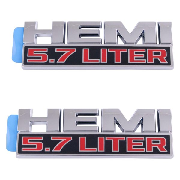 DIY Solutions® - "HEMI 5.7 Liter" Chrome/Black/Red Fender Emblems