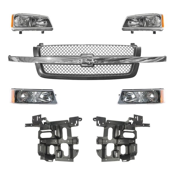 DIY Solutions® - Black Factory Style Headlights with Turn Signal/Parking Lights and Grille