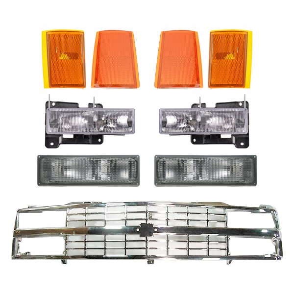 DIY Solutions® - Chrome Factory Style Headlights with Turn Signal/Parking Lights and Grille