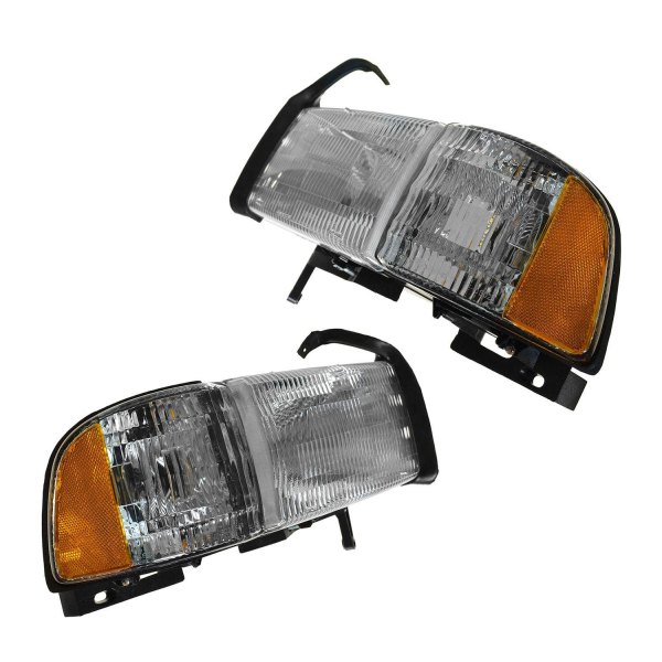 DIY Solutions® - Driver and Passenger Side Chrome Factory Style Headlights with Turn Signal/Corner Lights