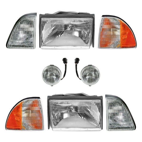 DIY Solutions® - Chrome Factory Style Headlights with Turn Signal/Corner Lights, Parking Lights and Fog Lights